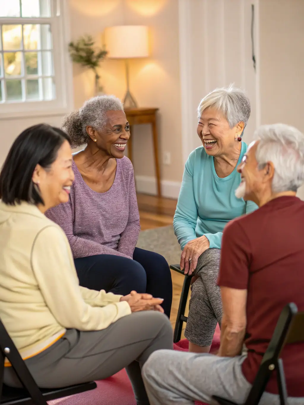 A group of GYM'ARCHIAC members socializing after a class, highlighting the strong community bonds formed through shared activities.